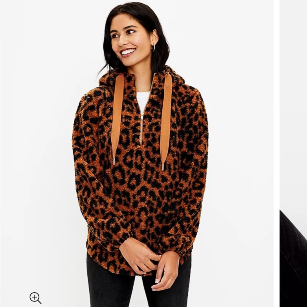 Loft Leopard Print Sherpa Hoodie Size Medium - image 3